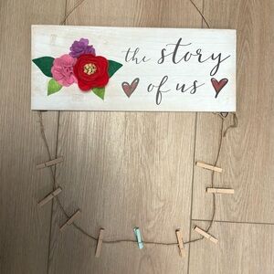 “The Story of Us” Floral Hanging Wood Sign